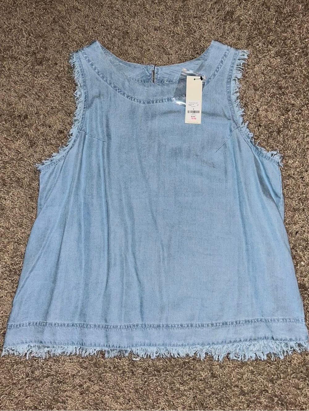 Francesca's Collections Light Blue Frayed Chambray Tank
